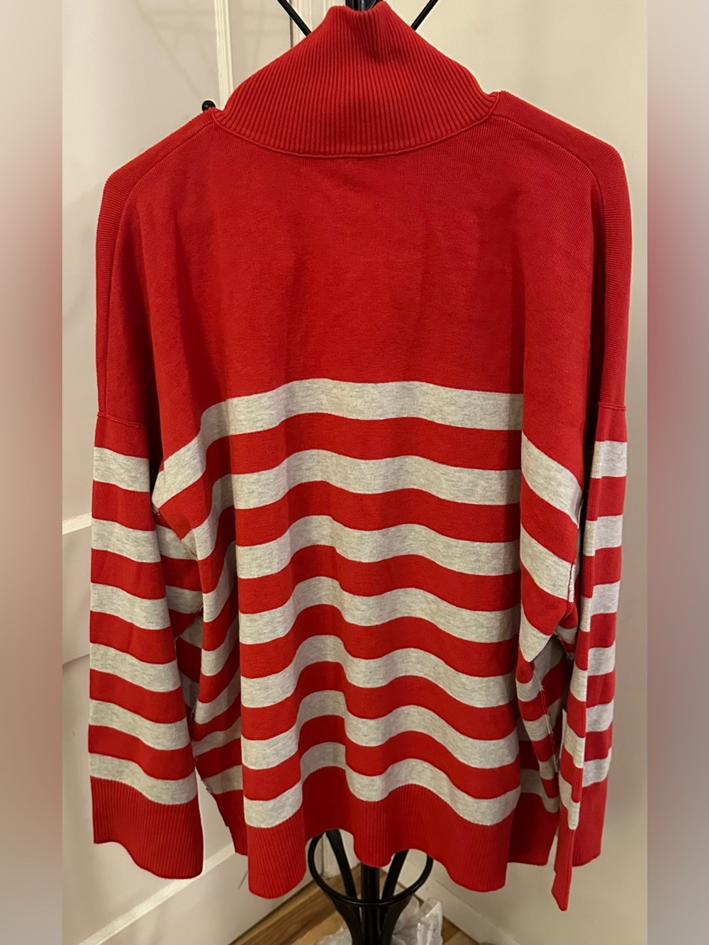 Free People Red and White Striped Sweater Size Large - Picture 2 of 2